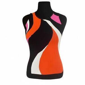 Cache viscose Sleeveless Black, Orange & Pink Wave Print Top